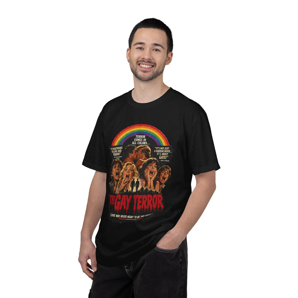 Wicked Thread Society black heavyweight cotton t-shirt featuring a vintage horror movie poster print with a rainbow.