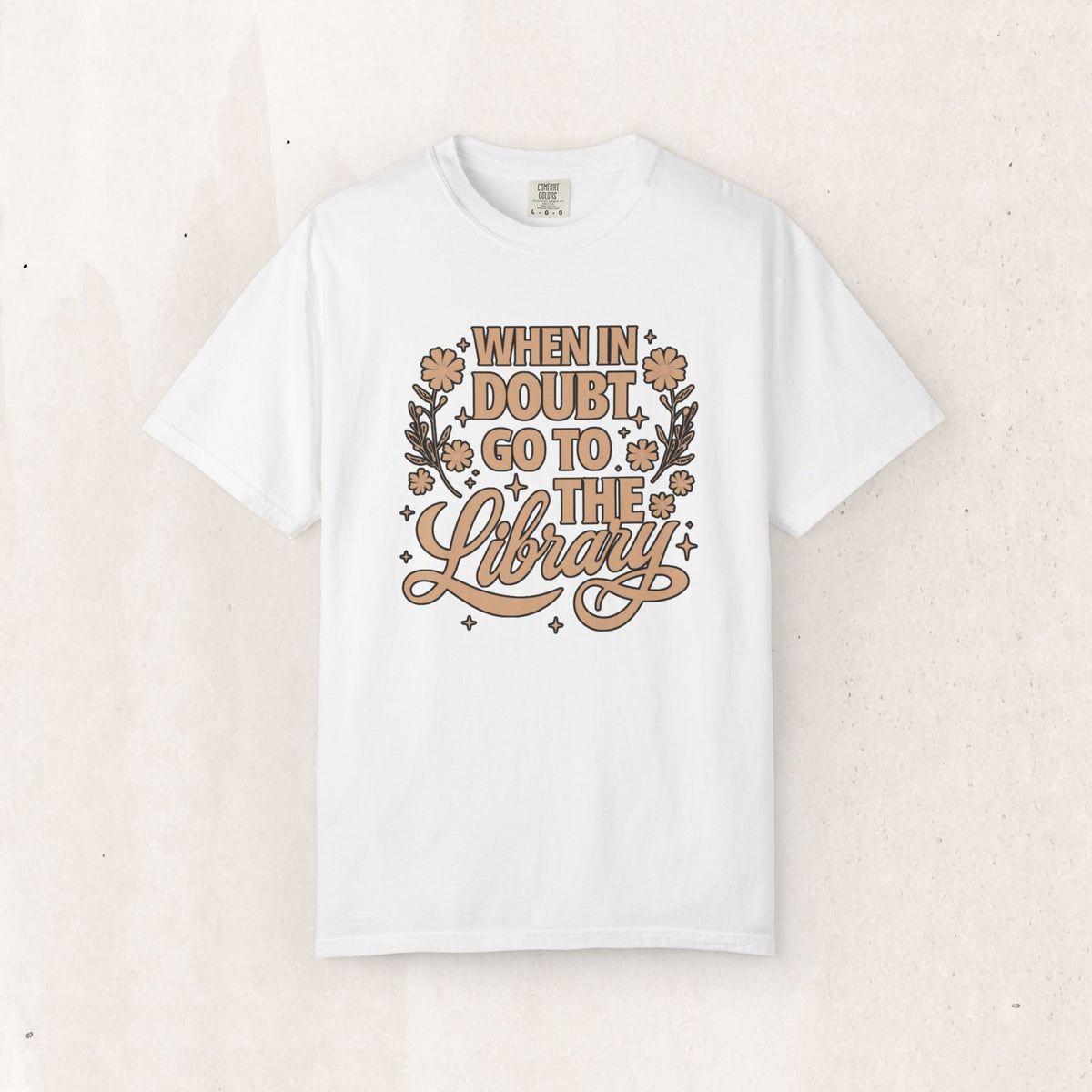 Retro Library Book Lover Tee – Hand-Lettered Floral Shirt – White