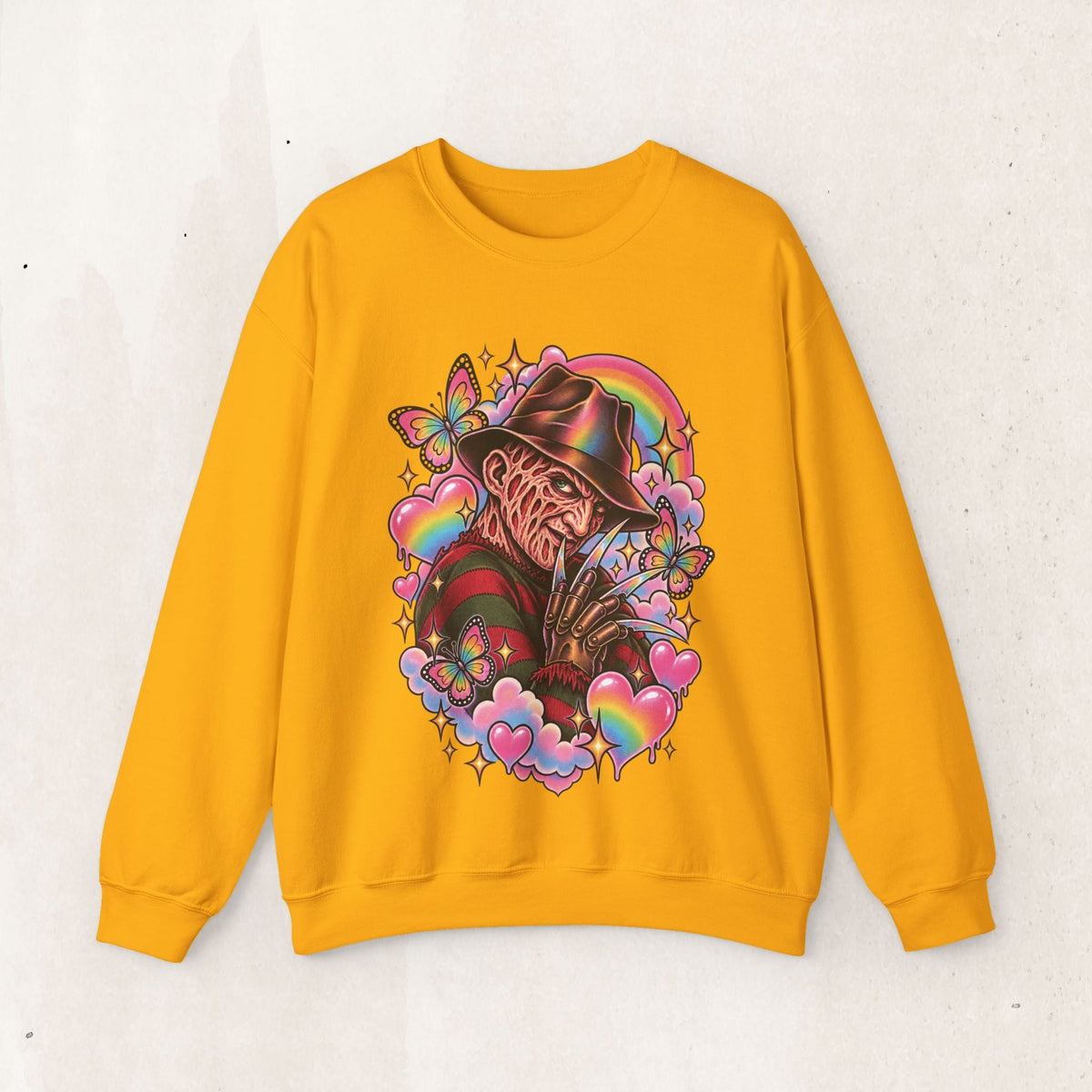 Freddy Krueger Rainbow Crewneck Sweatshirt – Gold