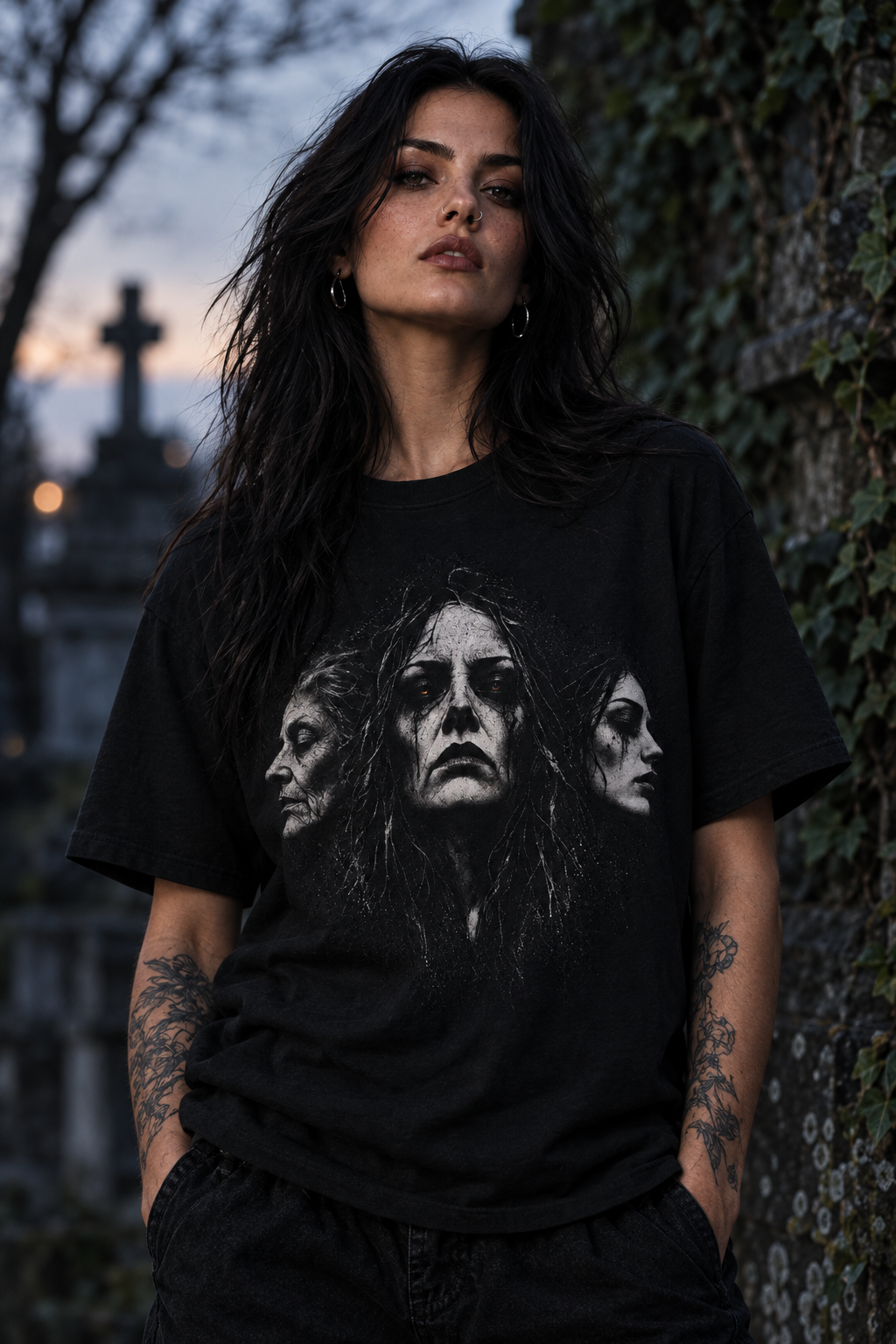 Witching Hour Triple-Profile Tee Mockup